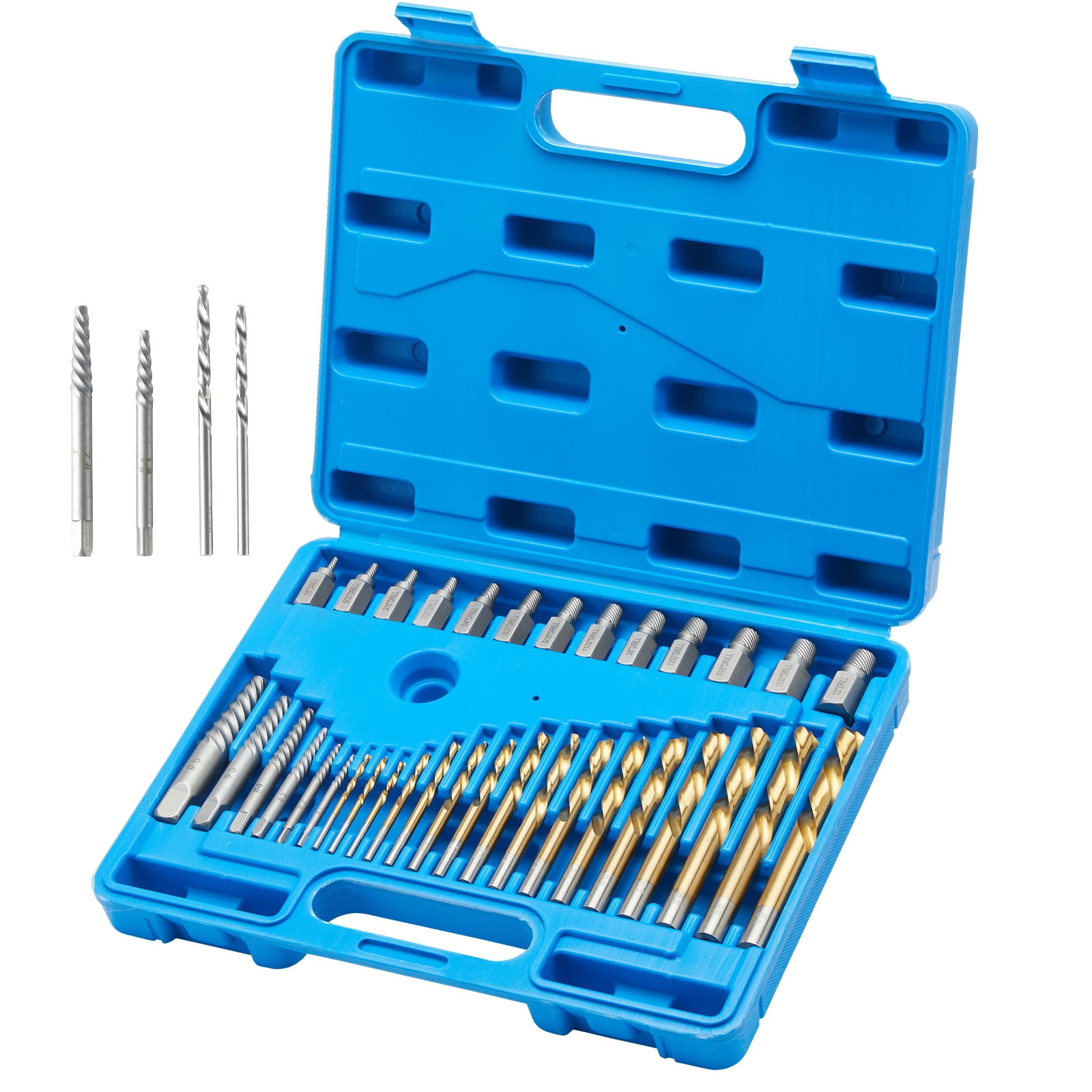 BENTISM Screw Extractor with Drill Bit Set, 35-Piece Bolt Extractor Kit, 19 PCS Bolt Extractors and 16 PCS Reverse HSS Drill Bit for Removing Damaged, Rusted, Rounded-Off Bolts, Nuts