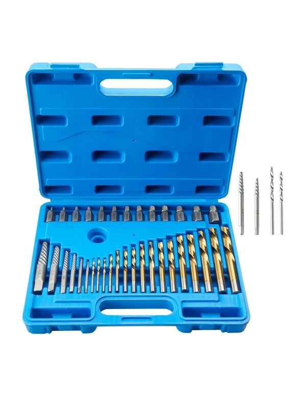 BENTISM Screw Extractor with Drill Bit Set, 35-Piece Bolt Extractor Kit, 19 PCS Bolt Extractors and 16 PCS Reverse HSS Drill Bit for Removing Damaged, Rusted, Rounded-Off Bolts, Nuts