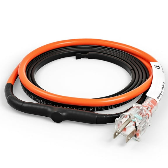 VEVOR Self-Regulating Pipe Heating Cable 5W/ft w/ Built-in Thermostat 6 Feet