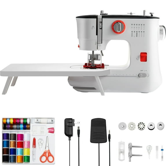 BENTISM Sewing Machines, 12 Built-in Stitches Mini Portable Sewing Machine with Reverse Sewing, Dual Speed Beginner Sewing Machine Extension Table Foot Pedal, Accessory Kit Family Home