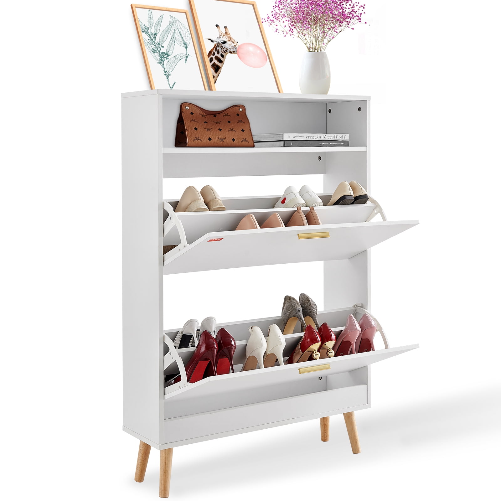 BENTISM Shoe Storage Cabinet with 2 Flip Drawers