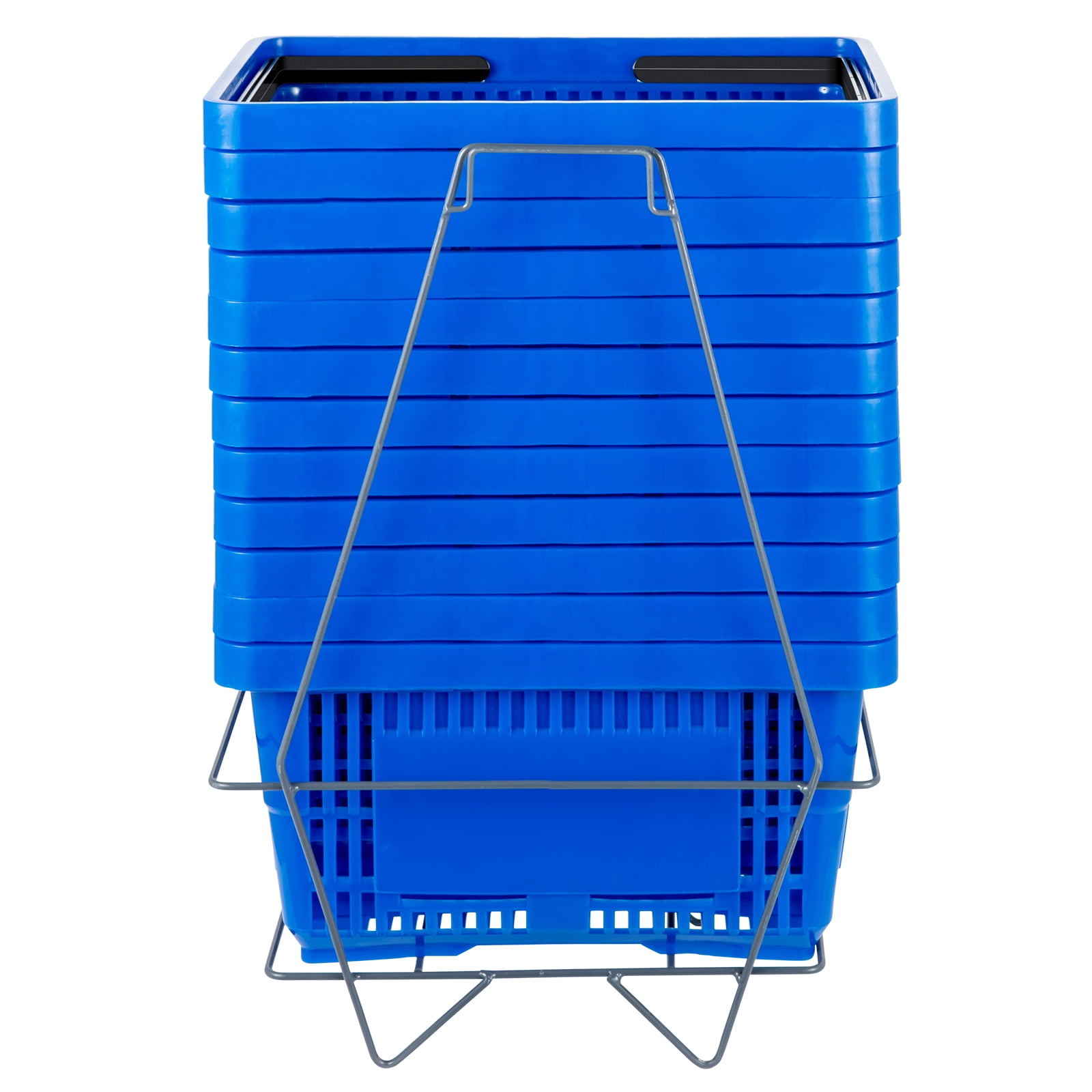 Blue Plastic Shopping Basket with Plastic Handle, Large, 19-3/8LX  13-1/4WX 10H - Lot of 12