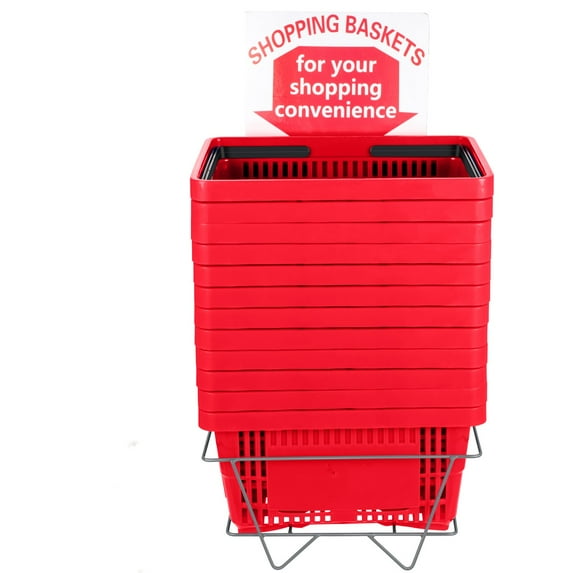 VEVOR Shopping Basket Store Baskets 16.9" x 11.8" w/ Plastic Handle 12Pcs Red