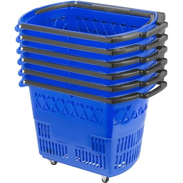 BENTISM Shopping Basket with Handle on Castors- Blue Pack of 6
