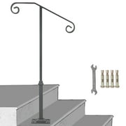 BENTISM Single Post Handrail Handrail Wrought Iron Fits 1 or 2 Steps Matte Gray