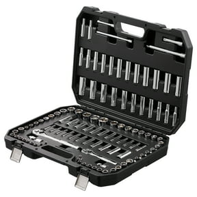 VEVOR Socket Set, 1/4" and 3/8" Drive Socket and Ratchet Set, 6-Point Socket Opening, 106 Pcs Tool Set SAE and Metric, Deep and Standard Sockets, 5/32-1 in, 5-19 mm for Auto Repairing & Household