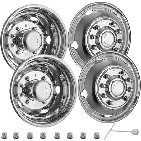 BENTISM Stainless Steel Front And Rear Wheel Simulators 19.5 Inch 10 Lug Wheel Simulator 4PCS of Hand Hole Hubcap Kit Compatible With 2005-2017 Ford F450 - F550 2 / 10 Lug Dually Trucks Only