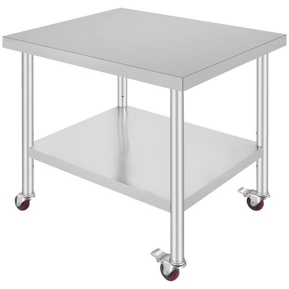 VEVOR Stainless Steel Work Table 30 x 36 x 34 In w/ Wheel Food Prep Commercial Grade 2 Layers
