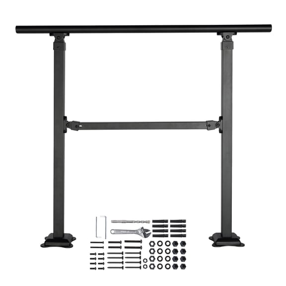 BENTISM Stair Handrail Railing 3 ft 3 Steps w/ Installation Kit Carbon Steel Black