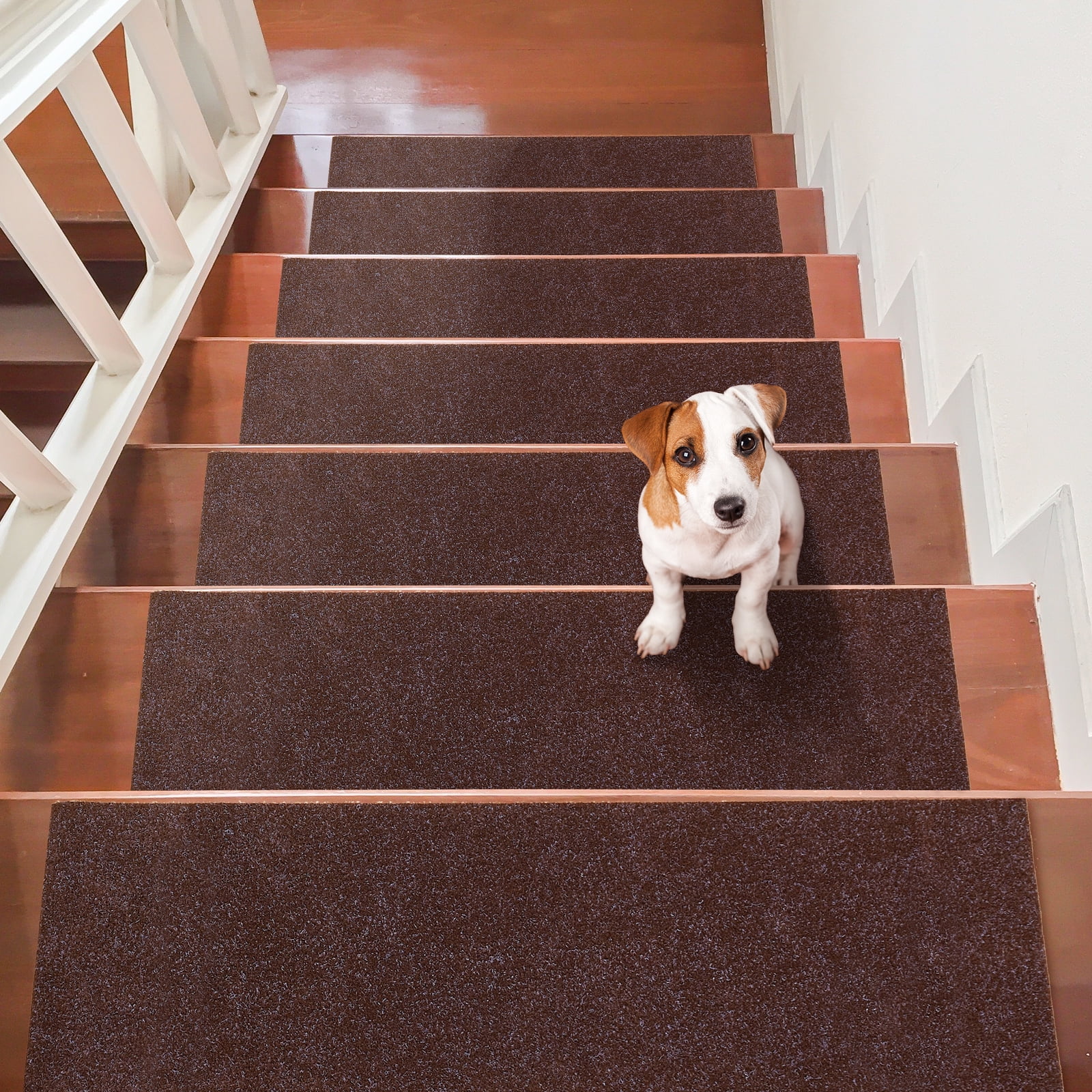 BENTISM Stair Treads 8" x 30" Stairs Carpet Non Slip 15 pcs Indoor Stair Runner for Wooden Steps, Anti Slip Carpet Stair Rugs Mats for Kids Elders and Dogs, Brown