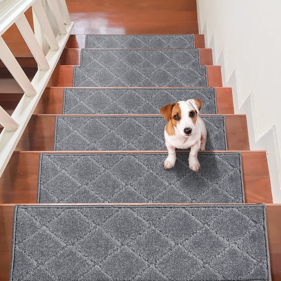 VEVOR Stair Treads 9" x 28" Stairs Carpet Non Slip 15 pcs Indoor Stair Runner for Wooden Steps, Anti Slip Carpet Soft Edging Stair Rugs Mats for Kids Elders and Dogs, Gray
