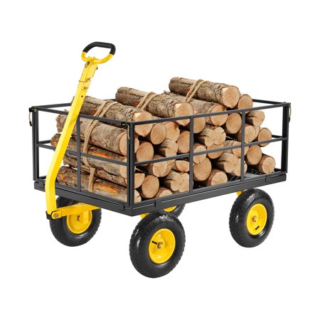 VEVOR Steel Garden Cart, Heavy Duty 1400 lbs Capacity, Pullable Yard Wagon, 2-in-1 Outdoor Utility Cart with 13" All-Terrain Tires, Removable Mesh Sides, 180° Rotating Handle