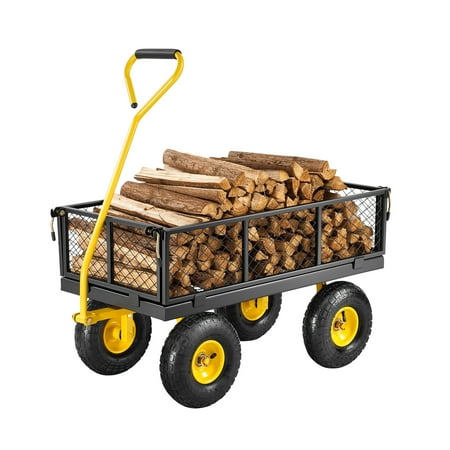 VEVOR Steel Garden Cart, Heavy Duty 500 lbs Capacity, Durable Utility Wagon with 10" All-Terrain Wheels, Removable Mesh Sides, 180° Rotating Handle
