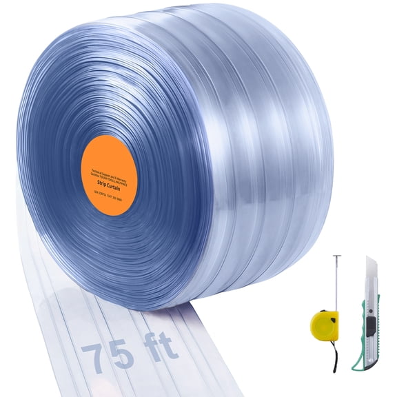 VEVOR Strip Curtain Ribbed PVC Door Curtain 75' x 8" Roll Cooler Freezer Plastic