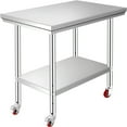 thumbnail image 1 of VEVOR Superior Stainless Steel Work Table with Wheels 30x24inch Food Prep Utility Work Station, Adjustable Undershelf, Easy to Install, 1 of 10