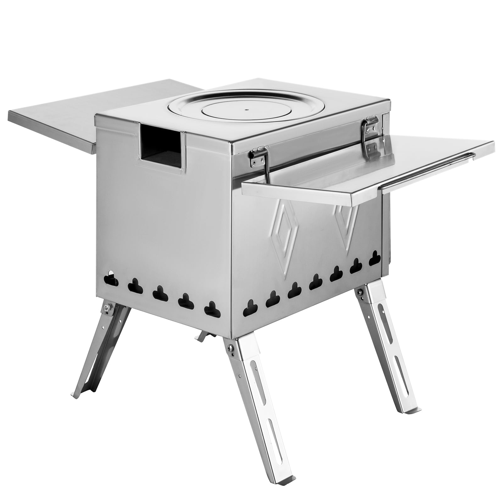 VEVOR Tent Wood Stove 18.1x15x27.2 inch, Camping Wood Stove 304 Stainless Steel with Folding Pipe, Portable Wood Stove 113 inch Total Height for Camping, Tent Heating, Hunting, Outdoor Cooking