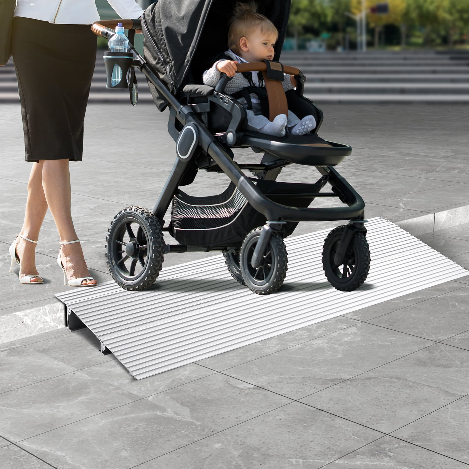 BENTISM Threshold Ramp Aluminum Door Ramp 2" Rise 800 lbs for Wheelchairs Scooters