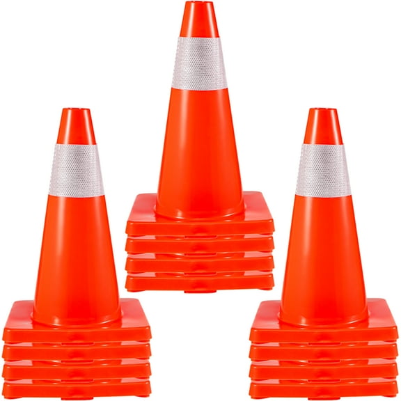 VEVOR Traffic Safety Cones 12 PCS PVC Parking Cones 18" W/ 1 Reflective Collars 11" X 11" Red PVC Base For Higher Warning Roads Construction Sites