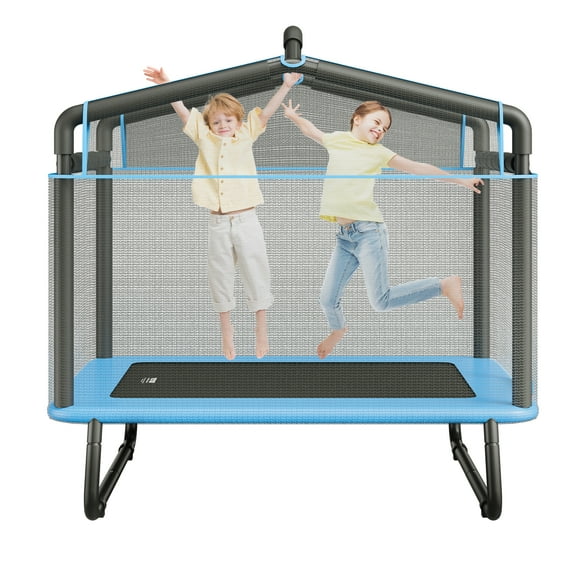 BENTISM Trampoline for Kids Toddlers with Enclosure Net Gymnastics Bar Hammock, Blue, 64.96" x 49.61" x 68.90"