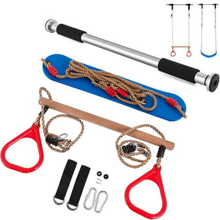 BENTISM Trapeze Bar with Rings, 220lbs Kids Trapeze Swing Bar, Adjustable 39in 300lbs Doorway Gym Bar Swing Set Trapeze Bar Trapeze Ring for Kids Sports Outdoor Play