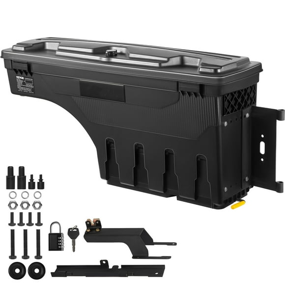 BENTISM Truck Bed Storage Box, Complete Bolt Accessory Kit, Lockable Swing Case with Password Padlock, 6.6 Gal/25 L ABS Wheel Well Tool Box, Compatible with Ford F-150 2015-2021, Passenger Side