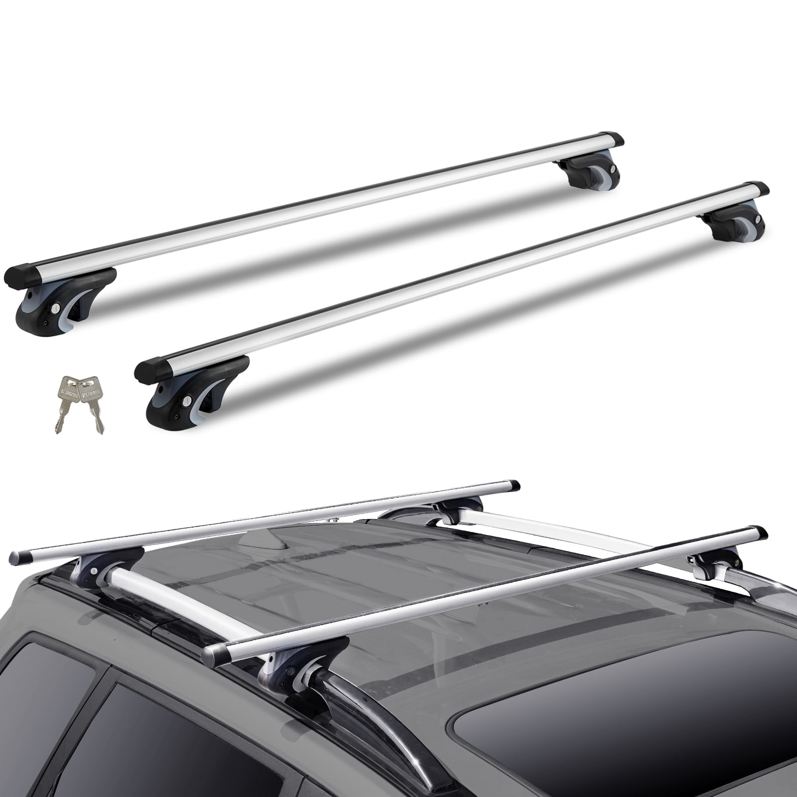  47” Pro Aluminum Universal Roof Rack Cross Bars with keyed  Locks Fully Assembled, Fit Raised Side Rails-Black : Automotive