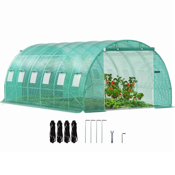 VEVOR Walk-in Tunnel Greenhouse Galvanized Frame & Waterproof Cover 20x10x7 ft