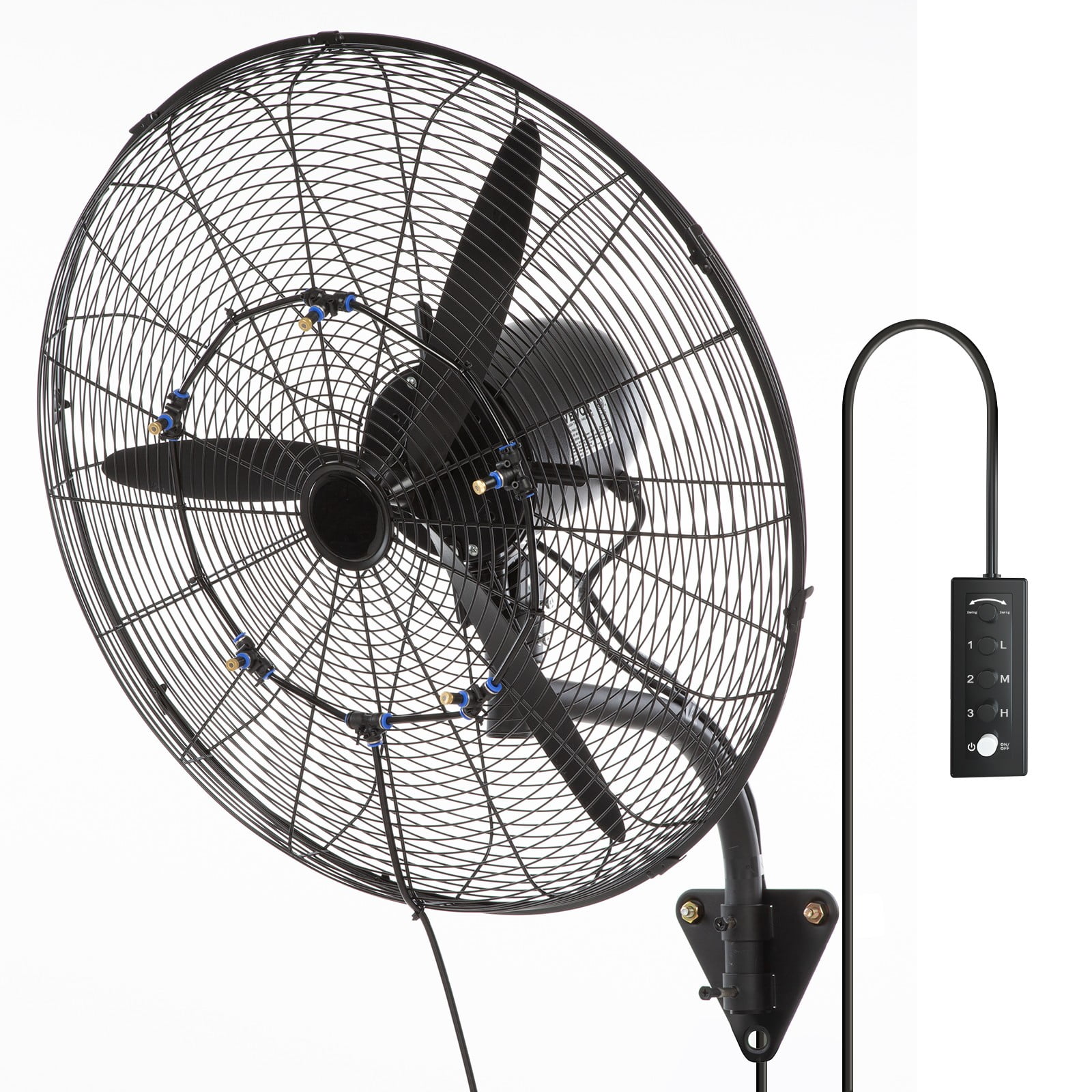 VEVOR Wall-Mount Misting Fan Oscillating Metal Fan 29.5'' 3 Speed Waterproof