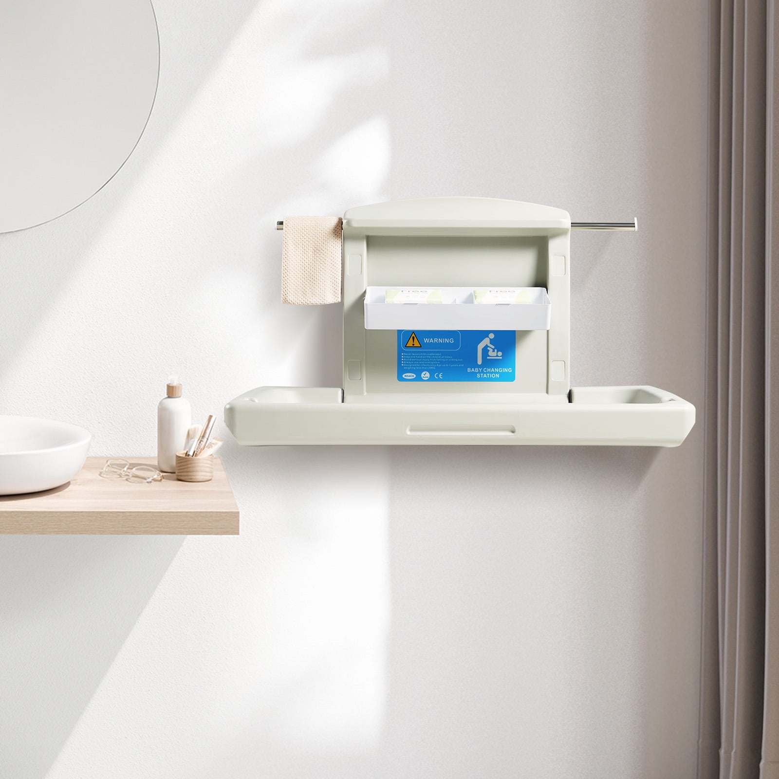 BENTISM WallMounted Baby Changing Station Horizontal Foldable Diaper
