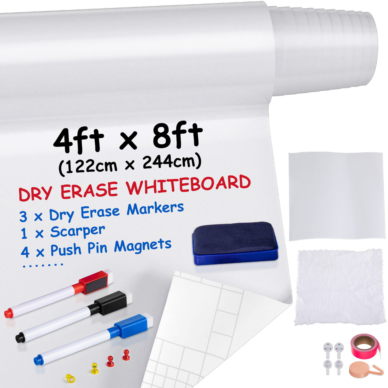 VEVOR White Board Paper Dry Erase Sticker for Wall 8x4 ft Wallpaper w
