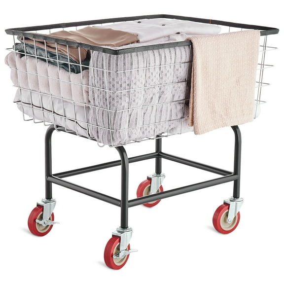BENTISM Wire Laundry Cart 2.5 Bushel Steel Rolling Wire Laundry Basket Rolling