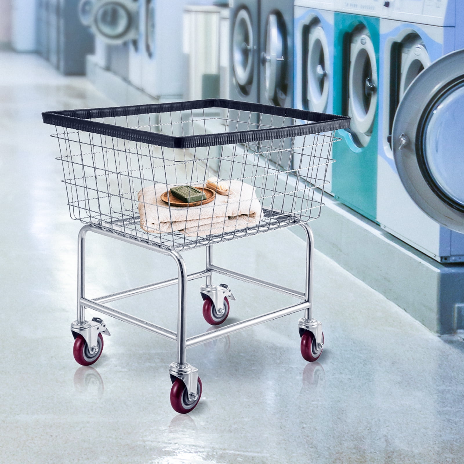VEVOR Wire Laundry Cart Wire Laundry Basket 2.5 Bushel Heavy Duty w/ 4'' Wheels
