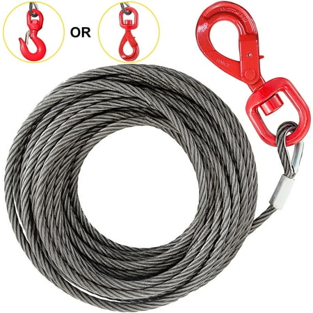 BENTISM Wire Rope Winch Cable 3/8 x 75'' Self-locking Swivel Hook Tow Truck Flatbed