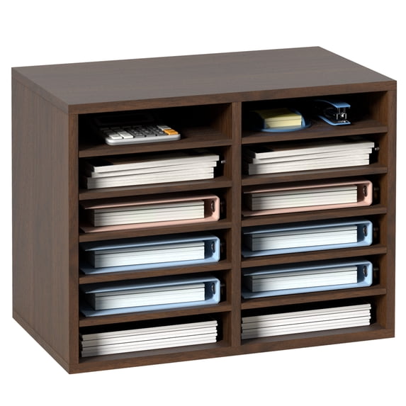 BENTISM Wood 12 -Compartment Freestanding Literature Display Rack & Organizer Type, Brown