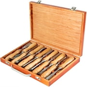 BENTISM Wood Chisel Sets 12 pcs Wood Carving Hand Chisel 3-3/4 inch Blade Length,Woodworking Chisels with Red Eucalyptus Handle,Wood Tool Box,for Wood Carving Root Carving Furniture Carving Lathes
