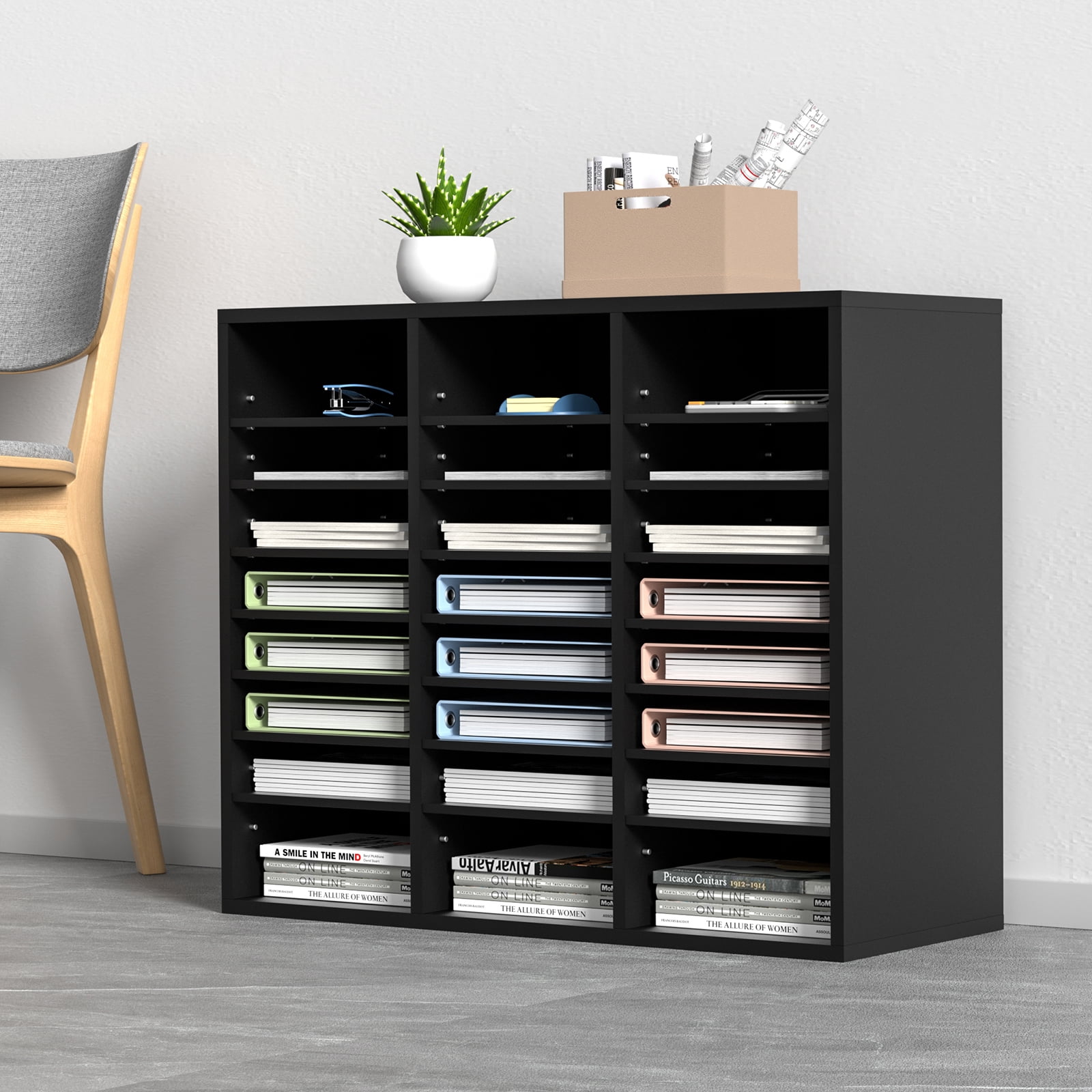VEVOR Wood Literature Organizer Adjustable File Sorter 24 Compartments Countertop Literature Organizer Paper Storage Holder Black