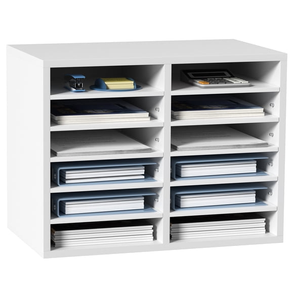 VEVOR Wood Literature Organizer Adjustable File Sorter 12 Compartments Countertop Literature Organizer Paper Storage Holder White