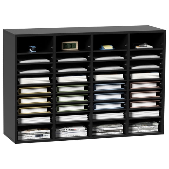 VEVOR Wood Literature Organizer Adjustable File Sorter 36 Compartments Countertop Literature Organizer Paper Storage Holder Black