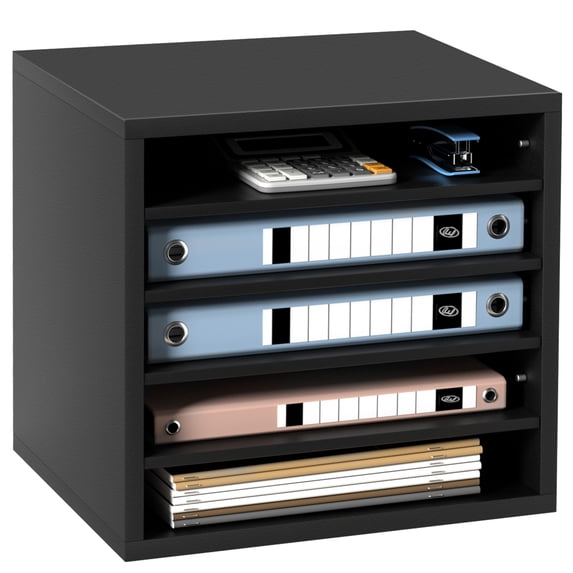VEVOR Wood Literature Organizer Adjustable File Sorter 5 Compartments Countertop Literature Organizer Paper Storage Holder Black