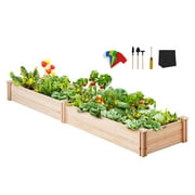 BENTISM Wooden Raised Garden Bed,94.5x23.6x9.8" High End Natural Fir Wood No-Bolt Assembly Divisible Elevated Planting Planter Box with Non-Woven Pad and 1 Set of Tool