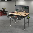 thumbnail image 1 of VEVOR Workbench Adjustable Height 28-39.5" Work Bench For Garage Oak Plank & Carbon Steel Heavy Duty Workbench 2000lbs Weight Capacity Bench top Size 48x24" with Pegboard Power Outlets, 1 of 9