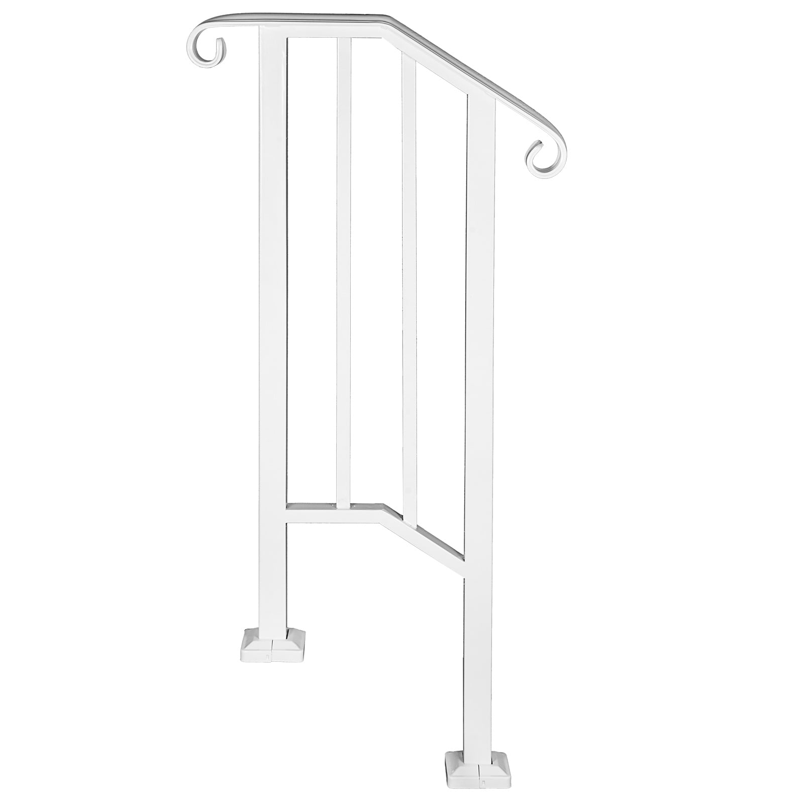 BENTISM Wrought Iron Handrail Fits 1 or 2 Steps for Outdoor Steps Railing White