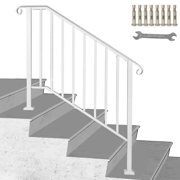 BENTISM Wrought Iron Handrail Picket Fits 3 or 4 Steps Stair Railing Outdoor Steps