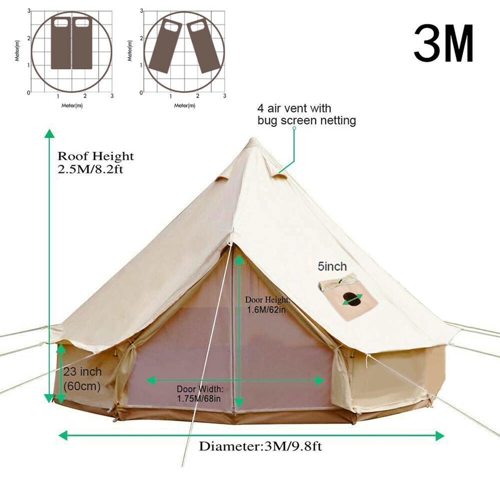 Richryce Inflatable Camping Cabin Tent with Pump, Person Glam-ping Tents,  Waterproof Windproof Outdoor Cotton Tent with Carrying Bag 