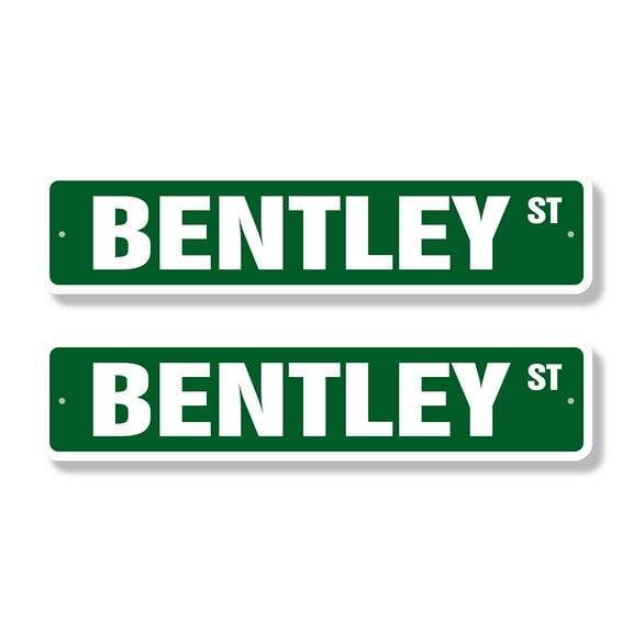 BENTLEY Classic Street Sign (2 Pack) Childrens Name Room Sign Road Sign | 4" X 18" Aluminum Metal Address Sign