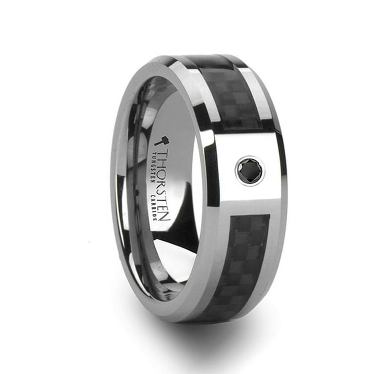 Thorsten BENTLEY Tungsten Wedding Band with Black Carbon Fiber and Black Diamond Setting - 8mm