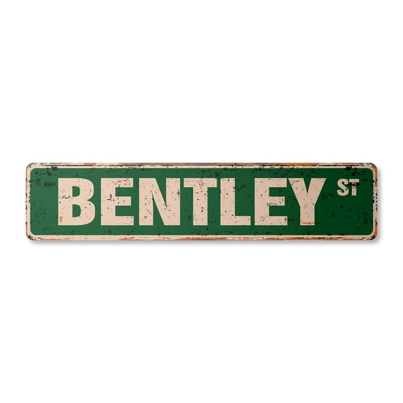 BENTLEY Vintage Aluminum Street Sign Childrens Name Room Metal Sign rustic metal tin | Indoor/Outdoor | 30" Wide