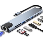 8-in-1 USB C Hub, 4K HDMI Adapter with 100W Power Delivery, Gigabit Ethernet, USB 3.0 Ports, SD/TF Card Reader, for MacBook Pro/Air and Type-C Laptops