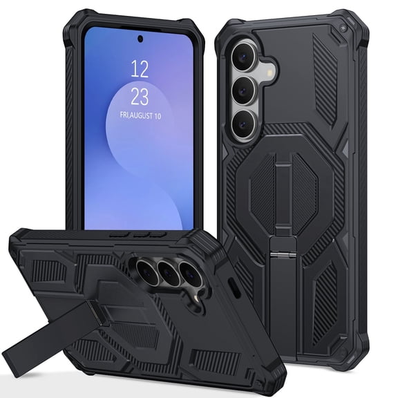 BENTOBEN Case for Samsung Galaxy S25 FE 6.7" 2 in 1 Magnetic Case with Vertical Bracket Soft Tpu Hard Pc Carbon Fiber Stripes Anti Slip Full Protective Case