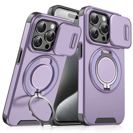 BENTOBEN Case for iPhone 14 Plus /iPhone 15 Plus 6.7", Built In Slide Camera Cover & Rotatable Kickstand Ring Heavy Duty ShockProof Protective Case